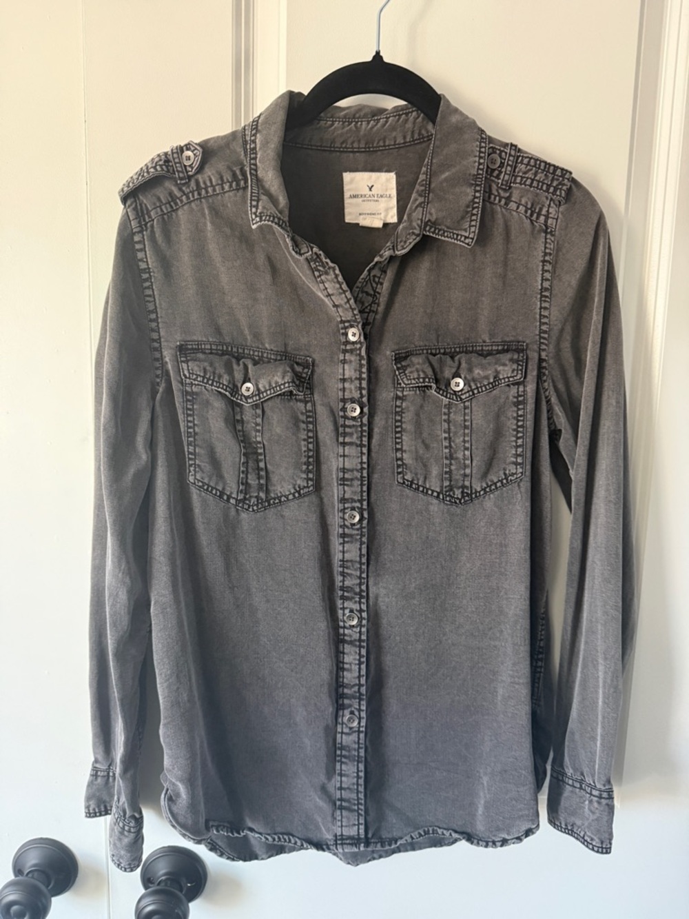 American Eagle Outfitters Charcoal Gray boyfriend Button-Up Shirt